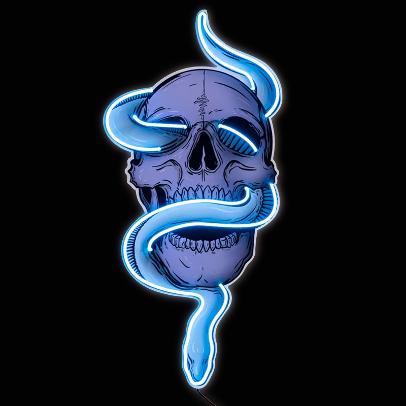 Неоновая настенная лампа Skull and Snake Neon Wall Lamp Голубой Фиолетовый Неоновая настенная лампа Skull and Snake Neon Wall Lamp Голубой Фиолетовый в Твери | Loft Concept