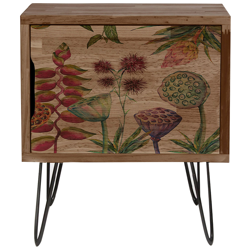 Тумба с цветочным изображением Floral Wood Nightstand Коричневый Тумба с цветочным изображением Floral Wood Nightstand Коричневый в Твери | Loft Concept