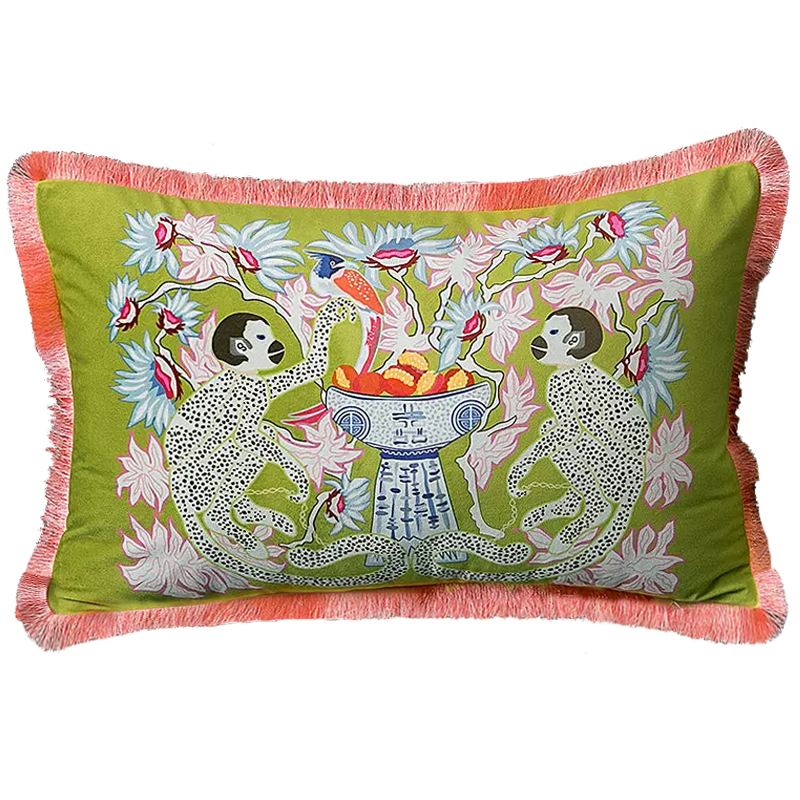 Декоративная подушка Two Monkeys on Green Long Cushion Салатовый Мульти Декоративная подушка Two Monkeys on Green Long Cushion Салатовый Мульти в Твери | Loft Concept