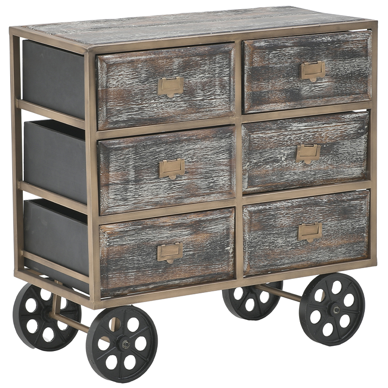 Комод в стиле лофт на колесах Vance Chest of Drawers Коричневый Золотой Комод в стиле лофт на колесах Vance Chest of Drawers Коричневый Золотой в Твери | Loft Concept
