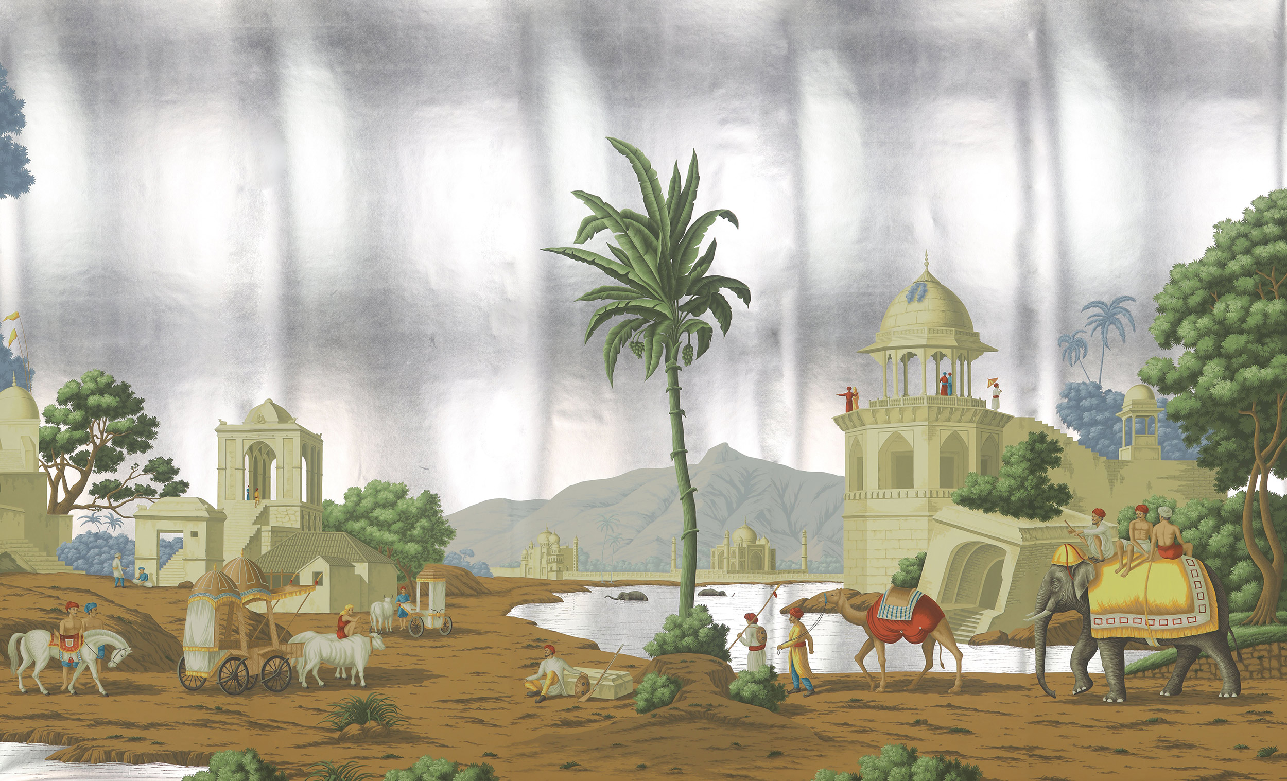 Обои ручная роспись Early Views of India Eden on Tarnished Silver gilded paper Обои ручная роспись Early Views of India Eden on Tarnished Silver gilded paper - постер Loft-Concept в Твери