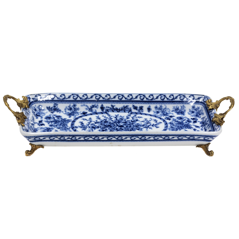 Поднос Orianne Blue and Bronze Белый Синий Бронза Поднос Orianne Blue and Bronze Белый Синий Бронза в Твери | Loft Concept