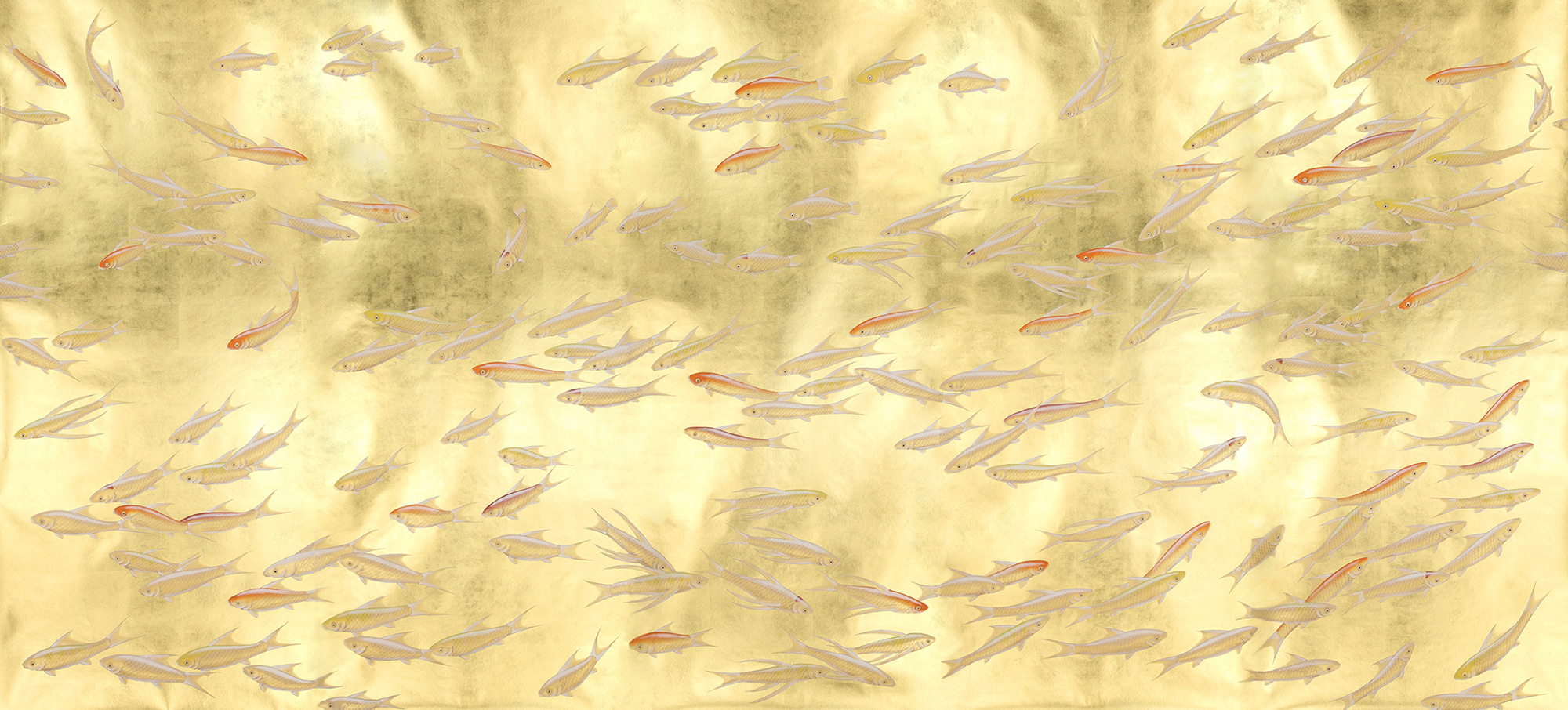 Обои ручная роспись Fishes Koi on Deep Rich Gold gilded paper Обои ручная роспись Fishes Koi on Deep Rich Gold gilded paper - постер Loft-Concept в Твери