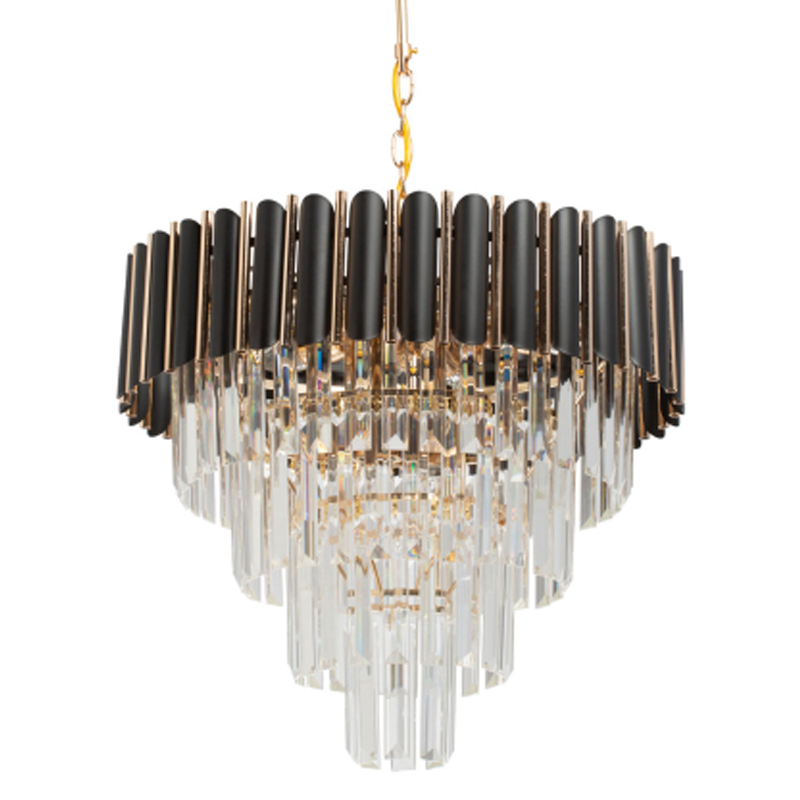 Люстра из черного металла с многоярусными подвесками из прозрачного хрусталя на золотой цепи Empire Black Chandelier Crystal Золотой Прозрачный Черный в Твери | Loft Concept 