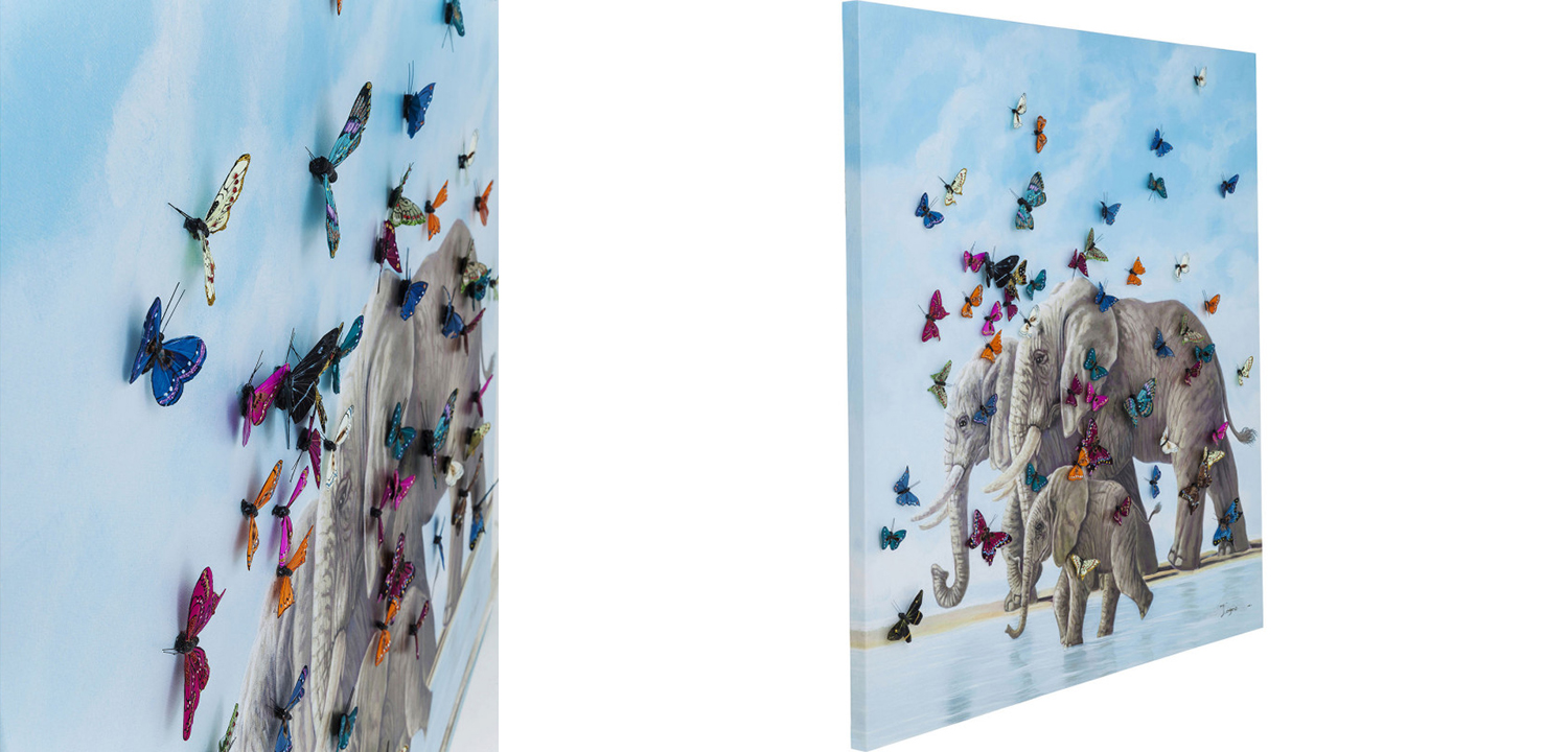 Картина Elephants with Butterflies painting  - фото