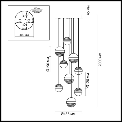 Люстра каскадная с 9-ю подвесами бронза и никель Peggy Futura lamp в Твери