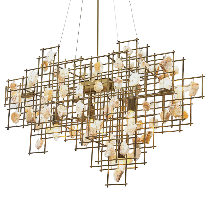 Люстра металлическая с подвесками из камня Geometric Stones Chandelier Бежевый Латунь Люстра металлическая с подвесками из камня Geometric Stones Chandelier Бежевый Латунь в Твери | Loft Concept