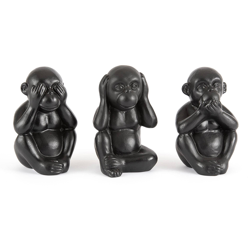 Комплект их 3-х статуэток Three Black Monkeys Черный в Твери | Loft Concept 