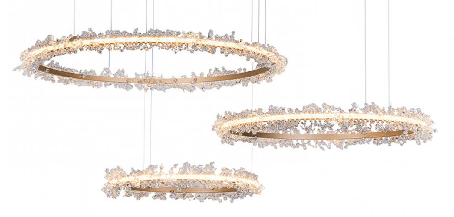 Люстра Crystal round chandelier Люстра 3 кольца Матовое Золото - фото