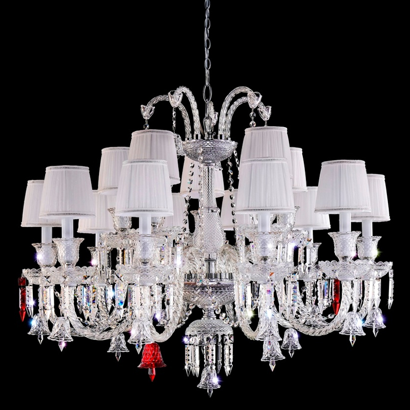 Люстра с 15-ю белыми текстильными абажурами и хрустальными подвесками Lustre Reverie Хром Прозрачное Стекло Белый Люстра с 15-ю белыми текстильными абажурами и хрустальными подвесками Lustre Reverie Хром Прозрачное Стекло Белый в Твери | Loft Concept