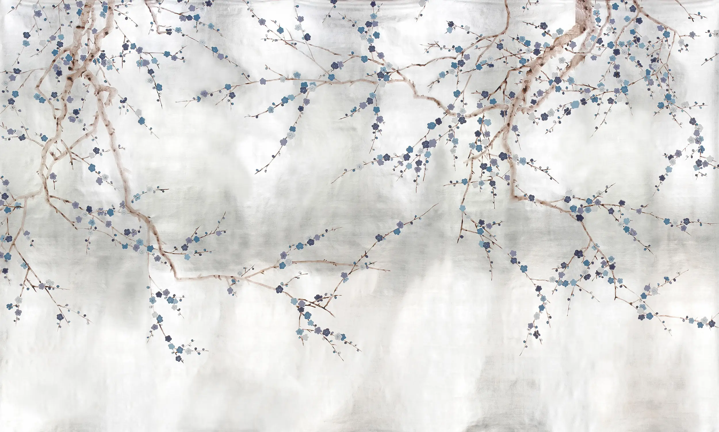 Обои ручная роспись Plum Blossom Hokusai on Tarnished Silver gilded paper Обои ручная роспись Plum Blossom Hokusai on Tarnished Silver gilded paper - постер Loft-Concept в Твери