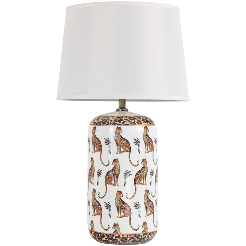 Настольная лампа с абажуром Leopard Lampshade White Белый Коричневый Настольная лампа с абажуром Leopard Lampshade White Белый Коричневый в Твери | Loft Concept