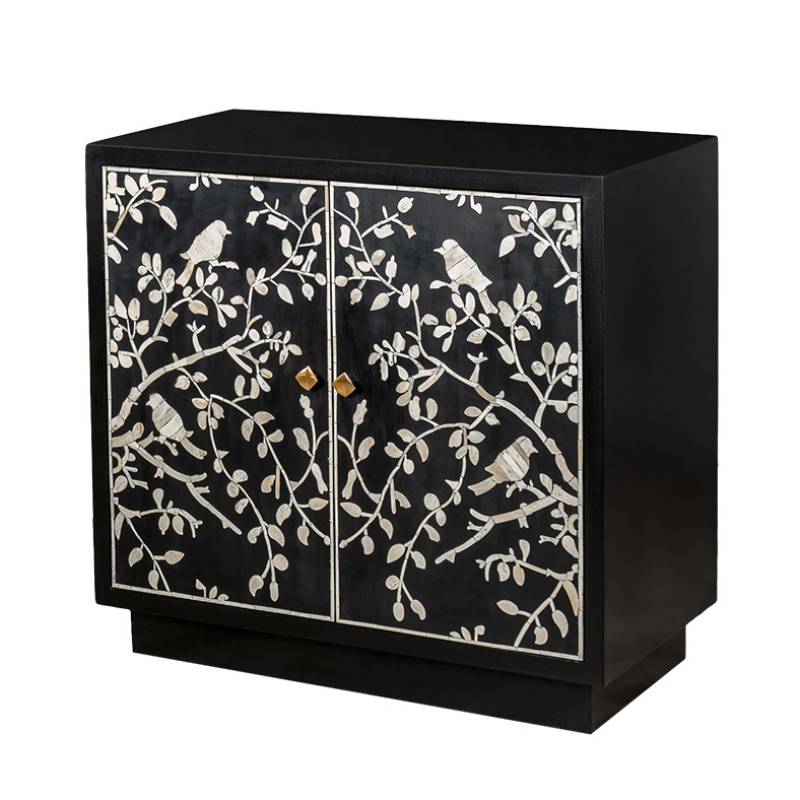 Комод инкрустация костью White bird on black Белый Черный Комод инкрустация костью White bird on black Белый Черный в Твери | Loft Concept