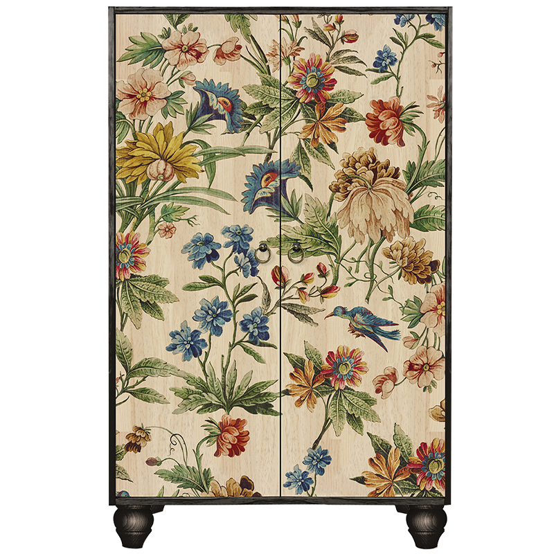 Шкаф с цветочным изображением на дверцах Floral Print Cabinet Мульти Черный Бежевый в Твери | Loft Concept 