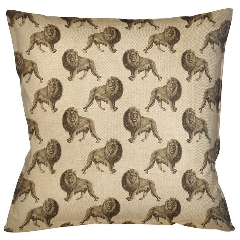 Декоративная подушка с узором из львов Home Safari Beige Бежевый Коричневый Декоративная подушка с узором из львов Home Safari Beige Бежевый Коричневый в Твери | Loft Concept