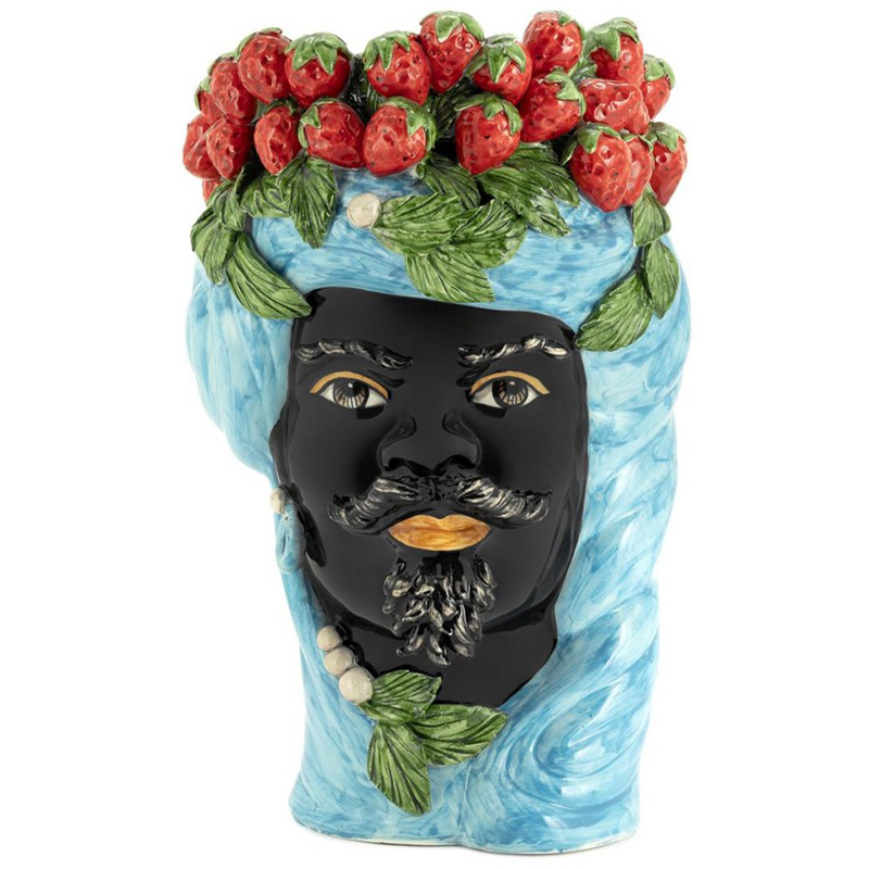 Ваза Vase Strawberries Head Man Azure Голубой Черный Красный Зеленый Ваза Vase Strawberries Head Man Azure Голубой Черный Красный Зеленый в Твери | Loft Concept