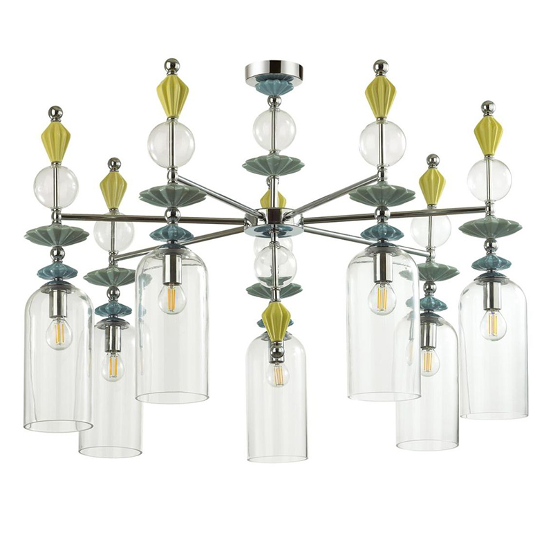 Люстра Iris Glass Chandelier candy 7 chrome Прозрачное Стекло Прозрачный зеленый Желтый Хром Люстра Iris Glass Chandelier candy 7 chrome Прозрачное Стекло Прозрачный зеленый Желтый Хром в Твери | Loft Concept
