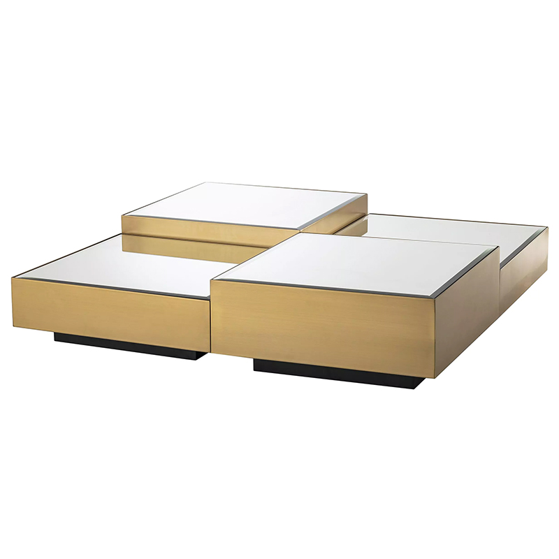 Комплект кофейных столиков Eichholtz Coffee Table Esposito set of 4 Mirror Glass Латунь Зеркало Комплект кофейных столиков Eichholtz Coffee Table Esposito set of 4 Mirror Glass Латунь Зеркало в Твери | Loft Concept
