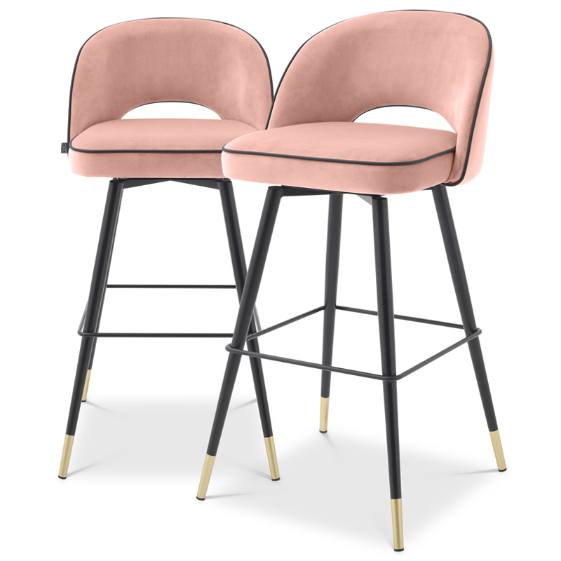 Комплект барных стульев Eichholtz Bar Stool Cliff set of 2 nude Розовый пастельный Черный Латунь Комплект барных стульев Eichholtz Bar Stool Cliff set of 2 nude Розовый пастельный Черный Латунь в Твери | Loft Concept