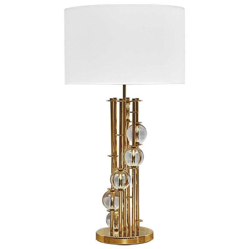 Настольная лампа с абажуром и стеклянными шарами Rizwan Lamp Золотой Белый Прозрачное Стекло Настольная лампа с абажуром и стеклянными шарами Rizwan Lamp Золотой Белый Прозрачное Стекло в Твери | Loft Concept