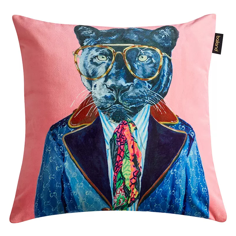 Декоративная подушка Стиль Gucci Panther Fashion Animals Cushion Pink Розовый Синий Мульти Декоративная подушка Стиль Gucci Panther Fashion Animals Cushion Pink Розовый Синий Мульти в Твери | Loft Concept