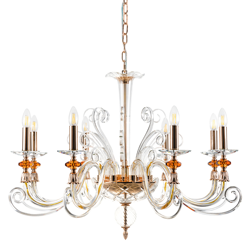 Люстра с 8-ю лампочками и изогнутыми прозрачными элементами из стекла Twisted Glass Candles Chandelier Золотой Прозрачное Стекло Люстра с 8-ю лампочками и изогнутыми прозрачными элементами из стекла Twisted Glass Candles Chandelier Золотой Прозрачное Стекло в Твери | Loft Concept