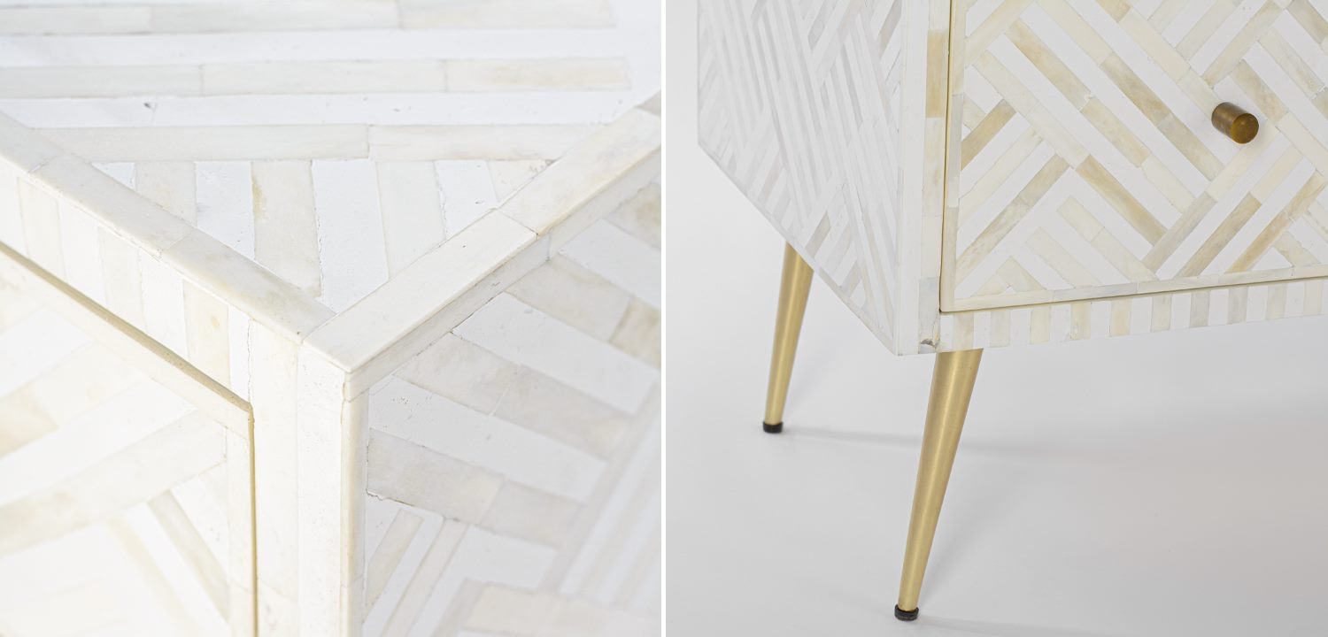 Комод инкрустация костью White Indian Bone Inlay 3 drawer Белый - фото №1