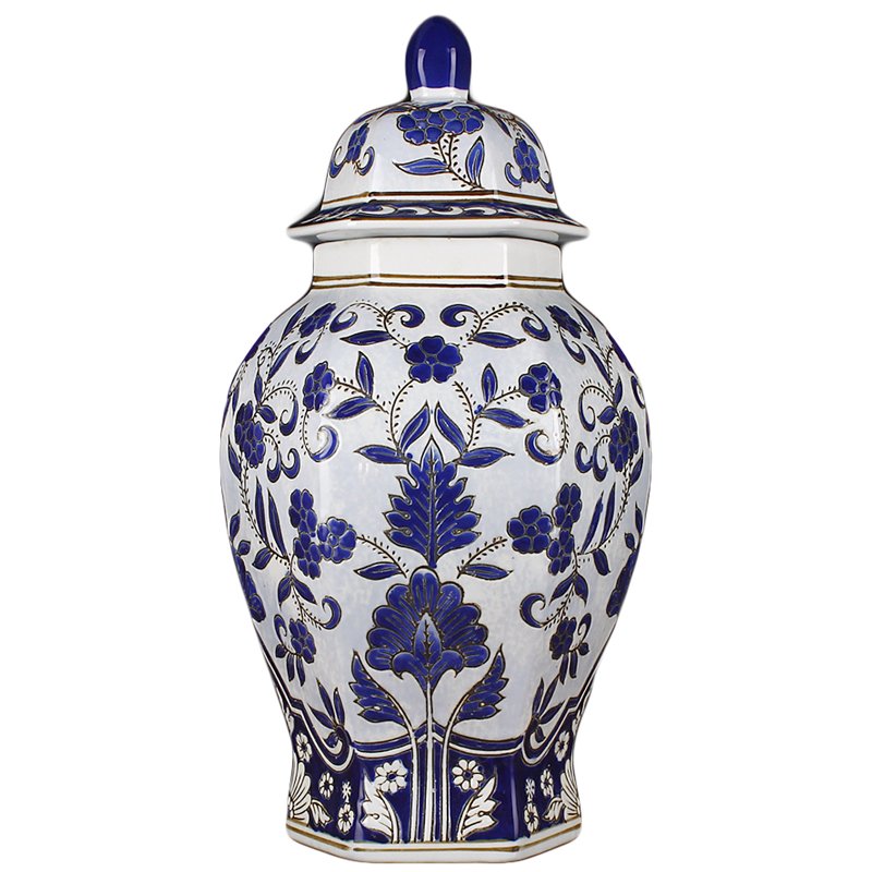 Ваза с крышкой BLUE PATTERN ornament Белый Синий Ваза с крышкой BLUE PATTERN ornament Белый Синий в Твери | Loft Concept