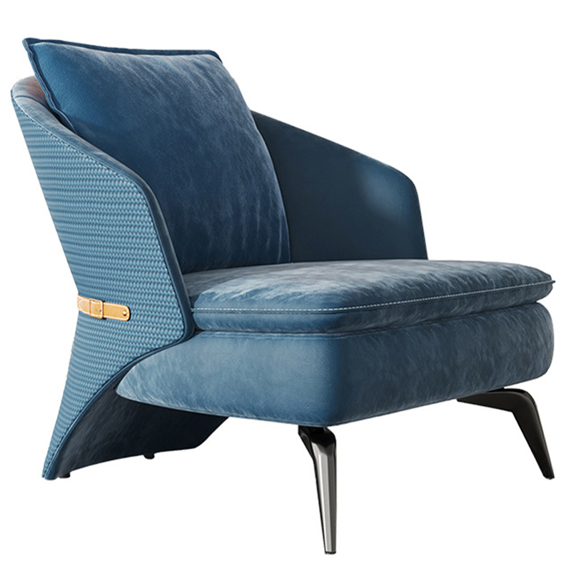 Кресло Albie Armchair Blue Синий Бежевый Темный хром Кресло Albie Armchair Blue Синий Бежевый Темный хром в Твери | Loft Concept