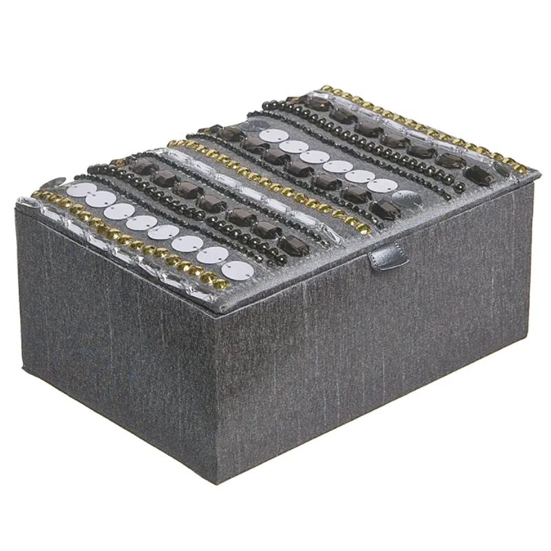 Шкатулка с вышивкой из бисера Kinue Beads Embroidery Box Серебряный Серый Золотой Шкатулка с вышивкой из бисера Kinue Beads Embroidery Box Серебряный Серый Золотой в Твери | Loft Concept