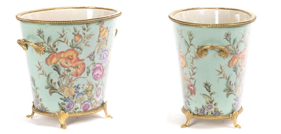 Фарфоровое кашпо с бронзовой каймой Turquoise Garden - Loft-Concept в Твери