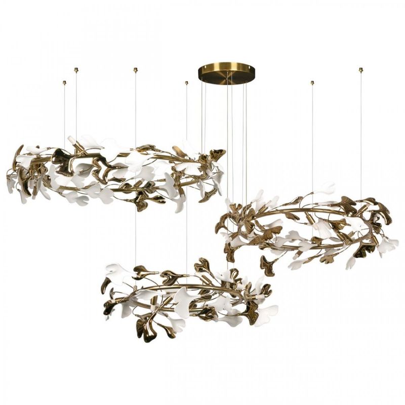 Люстра Триптих Wintery flover Gold с Белыми плафонами Золотой Белый Люстра Триптих Wintery flover Gold с Белыми плафонами Золотой Белый в Твери | Loft Concept