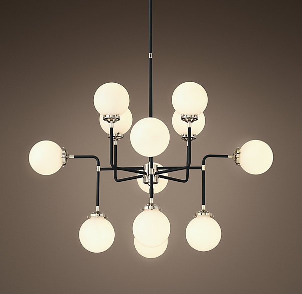 Люстра BISTRO GLOBE MILK  GLASS SILVER CHANDELIER 12 Черный Серебряный Белый в Твери | Loft Concept 