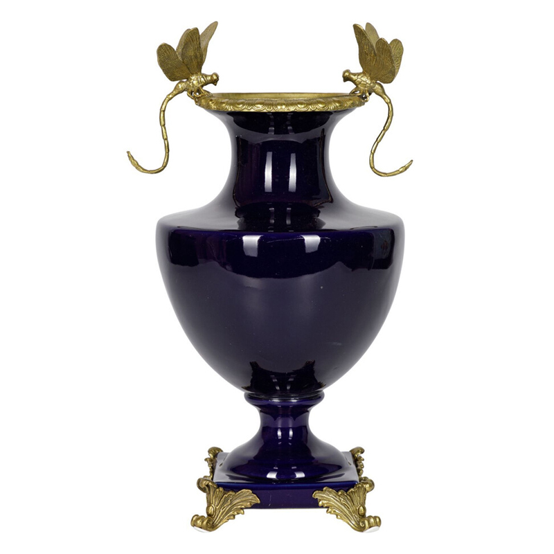 Ваза темно-синего цвета из фарфора с бронзовыми стрекозами Eden Garden porcelain and bronze Темно-синий Бронза Ваза темно-синего цвета из фарфора с бронзовыми стрекозами Eden Garden porcelain and bronze Темно-синий Бронза в Твери | Loft Concept