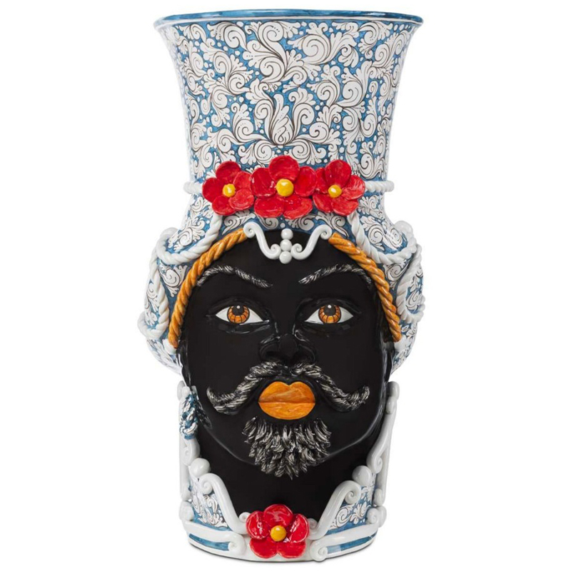 Ваза Vase Moro Man Giant Flower Blue and Red Голубой Черный Красный Мульти Белый в Твери | Loft Concept 