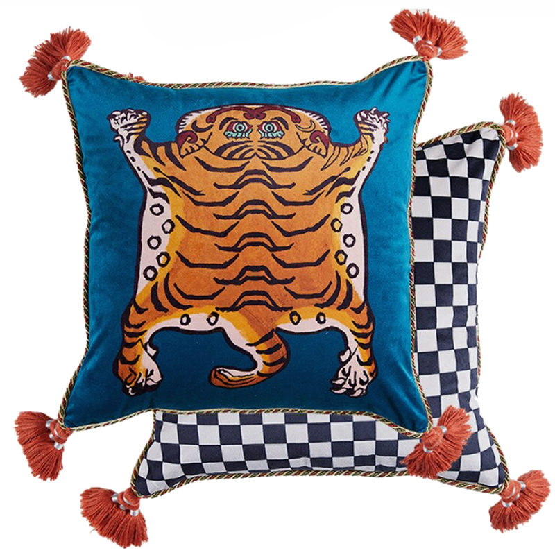 Синяя Подушка Тибетский Тигр TIBETAN TIGER Бежевый Синий Синяя Подушка Тибетский Тигр TIBETAN TIGER Бежевый Синий в Твери | Loft Concept