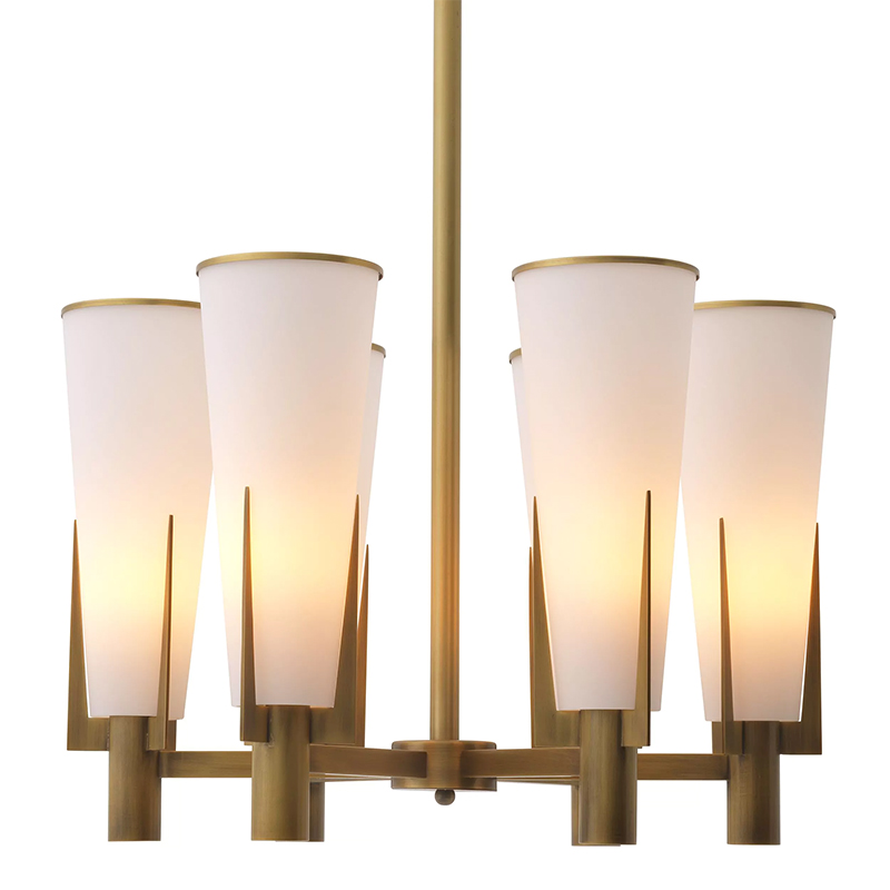 Люстра Eichholtz Chandelier Dino Brass Латунь Белое матовое стекло Люстра Eichholtz Chandelier Dino Brass Латунь Белое матовое стекло в Твери | Loft Concept