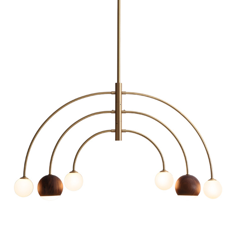Люстра Wynne Metal Arch Wooden Chandelier Латунь Белое матовое стекло Коричневый Люстра Wynne Metal Arch Wooden Chandelier Латунь Белое матовое стекло Коричневый в Твери | Loft Concept