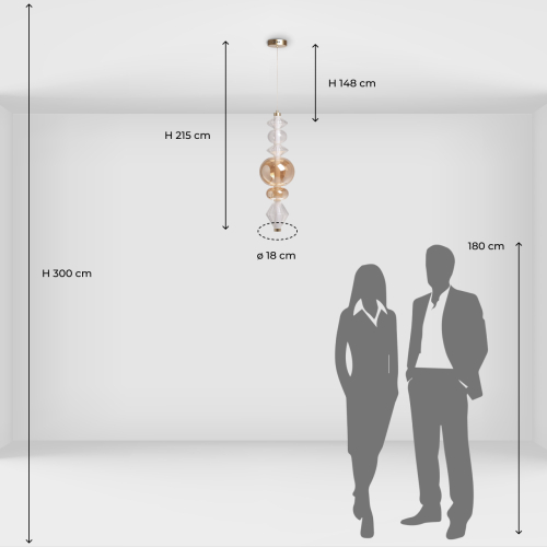 Подвесной светильник с вертикальной композицией из прозрачных и янтарных стеклянных шаров и ромбов Gabriel Scott Luna в Твери