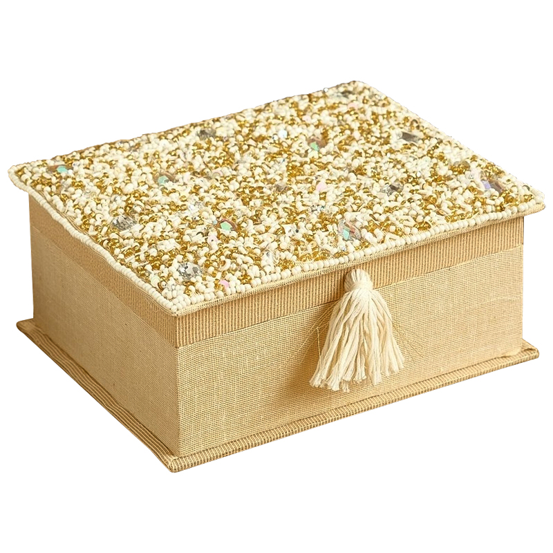 Шкатулка с вышивкой из бисера Odilia Beads Embroidery Box Бежевый Золотой Шкатулка с вышивкой из бисера Odilia Beads Embroidery Box Бежевый Золотой в Твери | Loft Concept