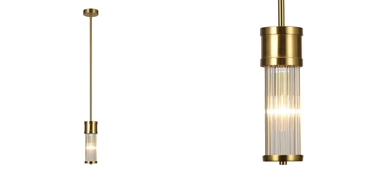 Подвесной светильник цвета латунь с плафоном из стеклянных трубочек Sleeve - фото