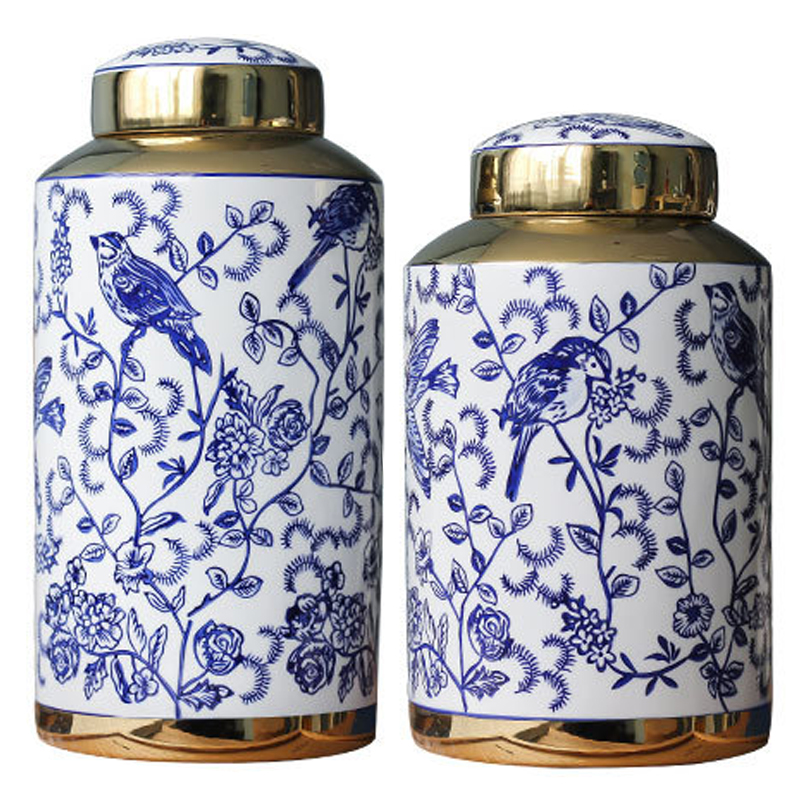 Вазы Ceramic Oriental Blue Ornament Birds Vases Синий Белый Золотой Вазы Ceramic Oriental Blue Ornament Birds Vases Синий Белый Золотой в Твери | Loft Concept