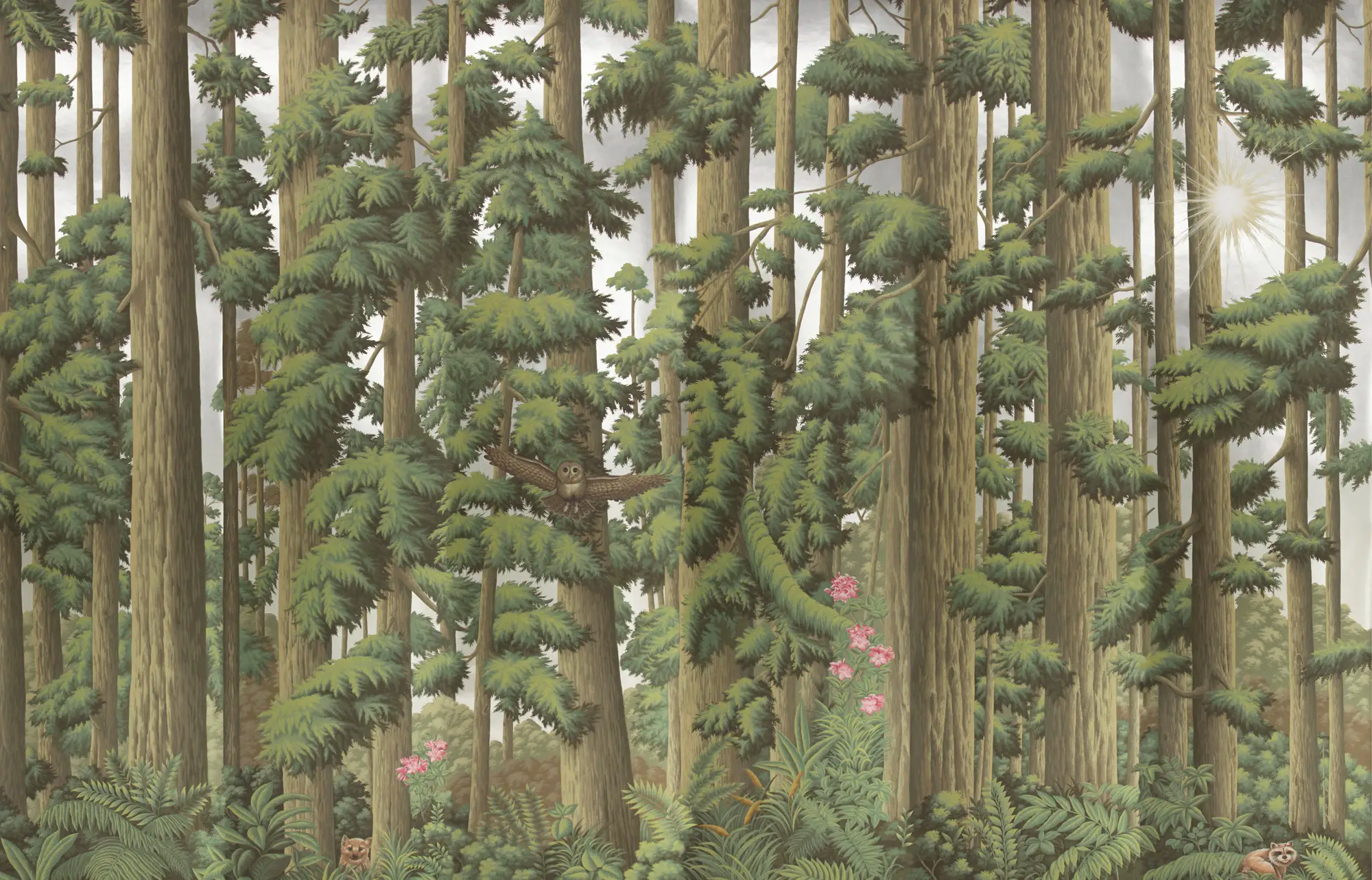 Обои ручная роспись Redwoods Sequoia on Sterling Silver gilded paper Обои ручная роспись Redwoods Sequoia on Sterling Silver gilded paper - постер Loft-Concept в Твери