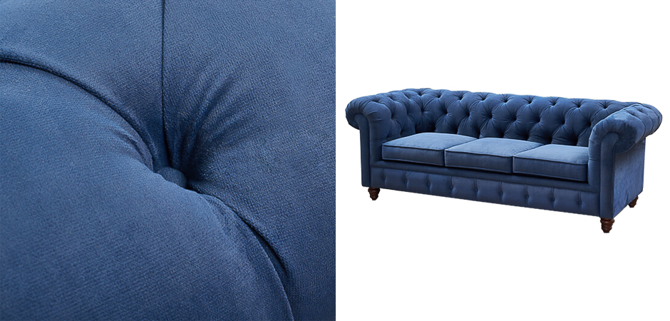 Диван Mini Kensington Sofa triple blue velor Диван Mini Kensington Sofa triple blue velor - Loft-Concept в Твери