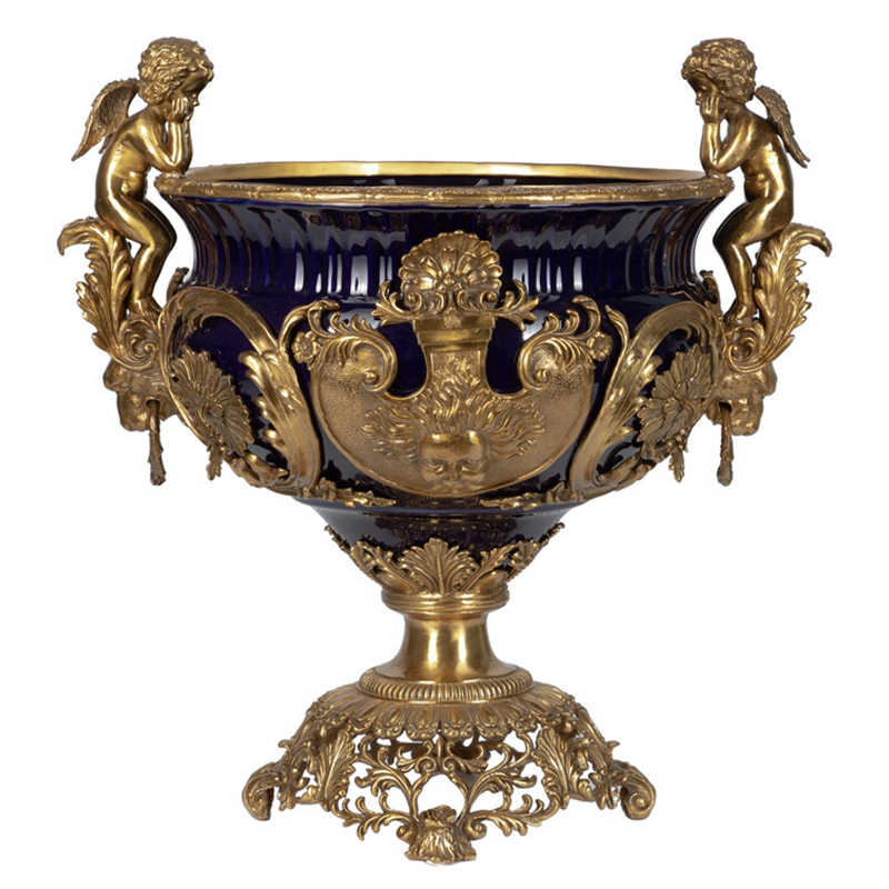 Чаша темно-синего цвета с фигурками ангелов и рельефным декором Eden Garden porcelain and bronze Темно-синий Бронза Чаша темно-синего цвета с фигурками ангелов и рельефным декором Eden Garden porcelain and bronze Темно-синий Бронза в Твери | Loft Concept