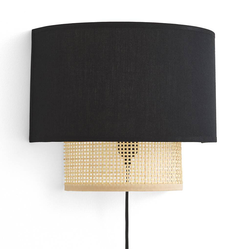 Бра Ottar Wicker Black lampshade Бежевый Черный Бра Ottar Wicker Black lampshade Бежевый Черный в Твери | Loft Concept