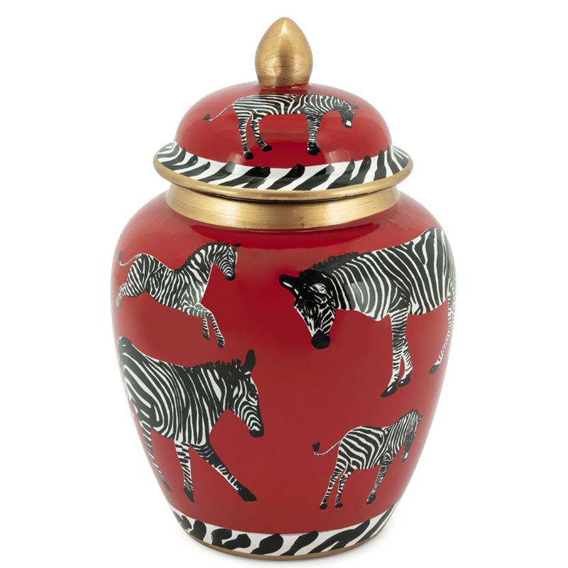 Ваза с крышкой VASE ZEBER URN Черно-белый Красный Ваза с крышкой VASE ZEBER URN Черно-белый Красный в Твери | Loft Concept