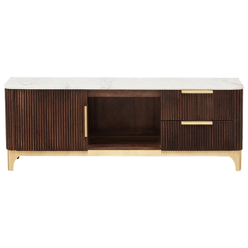 ТВ-тумба Baier Wood TV Stand Латунь Коричневый Белый Мрамор Bianco ТВ-тумба Baier Wood TV Stand Латунь Коричневый Белый Мрамор Bianco в Твери | Loft Concept