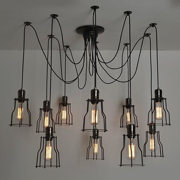 Люстра Loft Industrial 10 wire Cage Filament Pendant Бронза Черный матовый Люстра Loft Industrial 10 wire Cage Filament Pendant Бронза Черный матовый в Твери | Loft Concept