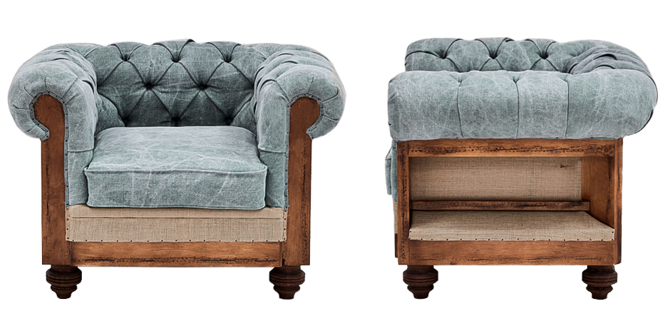Кресло Deconstructed Chesterfield Armchair Gray Blue Кресло Deconstructed Chesterfield Armchair Gray Blue - Loft-Concept в Твери